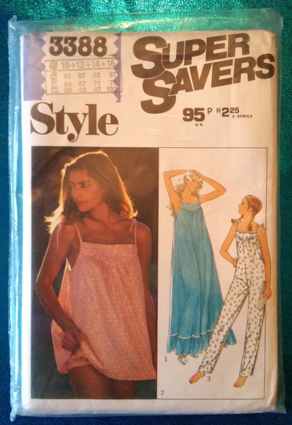 Vintage nightdress pajamas & sleepsuit sewing pattern - Style 3388 - size 10 - 12 - 14 - 16 ( 32.5&quot; - 34&quot; - 36&quot; - 38&quot; bust) - 1981 - unused
