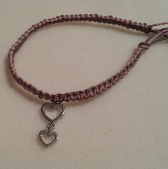 Double Heart Hemp Ankle Bracelet by lisamariesmarket on Etsy