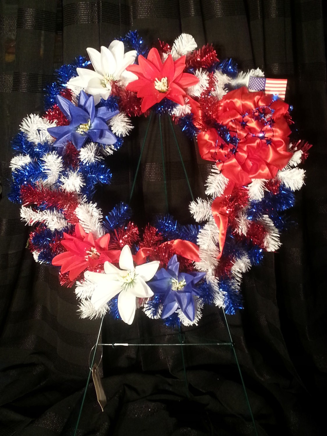 Red White and Blue Cemetery Wreath and Stand ON SALE NOW