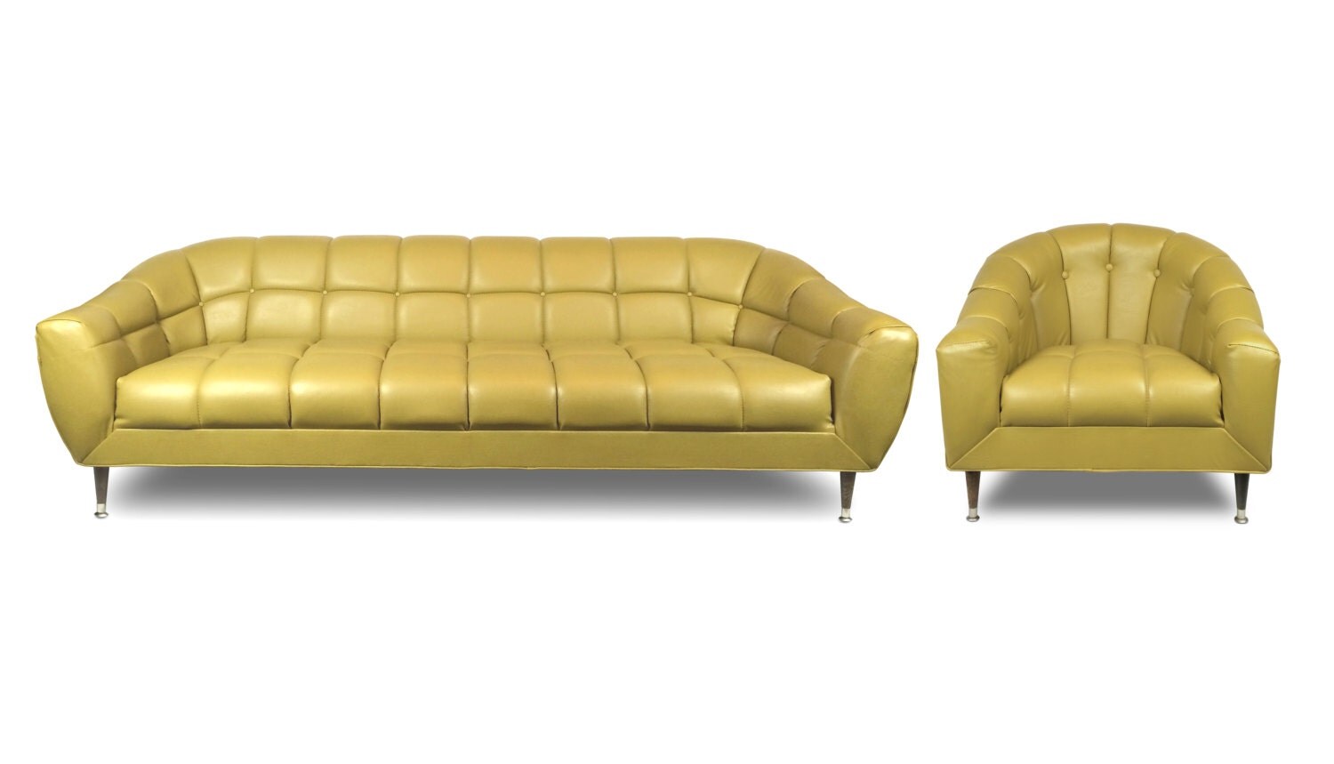 Mid century modern original tufted sofa and chair set danish Eames era