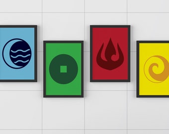 Avatar The Last Airbender Posters Set of 4, Water Tribe, Fire Nation, Printable Art, Printable Poster, Digital Print, Aang, Avatar Graphic