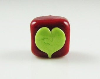 Red and Green Heart Big Hole Lampwork Glass Spacer Bead
