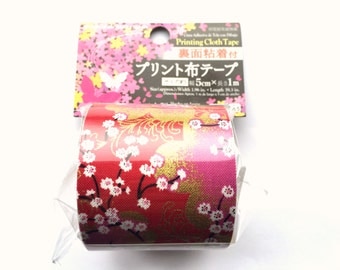 Japanese Fabric Tape - Cherry Blossom Tape - Cherry Blossom Fabric Tape - Pink Tape - Red Tape - Flower Fabric Tape