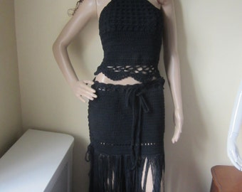 CROCHET MAXI SKIRT, Boho fringe skirt, beach wedding skirt, Black fringe skirt, Maxi fringe skirt, hippie fringe skirt, festival clothing