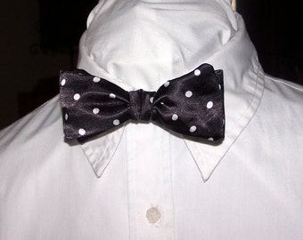 Satin Black and White Polka Dot Bow Tie