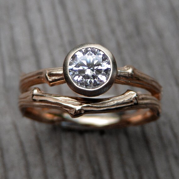 ... Engagement  Wedding Ring Set: Forever Brililant Moissanite and Band