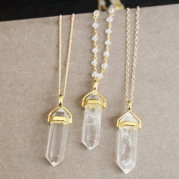 Long Crystal Necklace Crystal Point Necklace by TheSilverWren