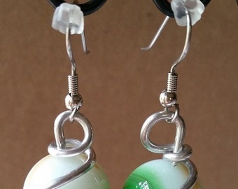 Vintage Glass Marble Wire Wrapped Earrings