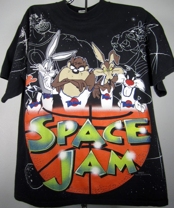 vintage ORIGINAL official 1990s space JAM black t-shirt looney
