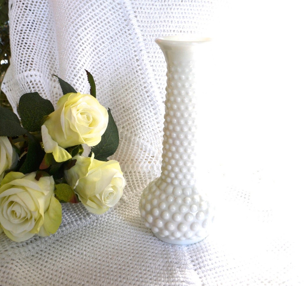 WHITE HOBNAIL VASE Tall Bud Vase Vintage Milk by StudioVintage