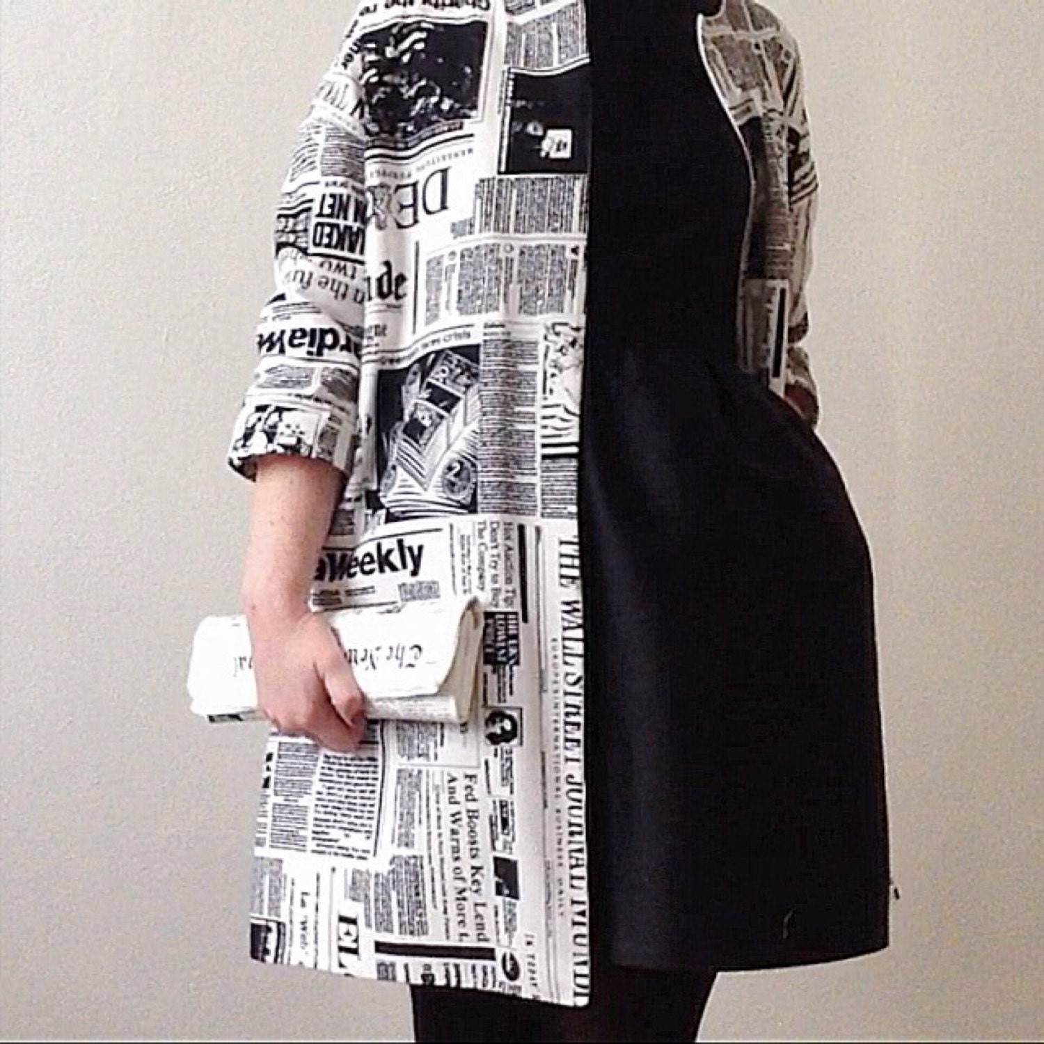 The Daily drop sleeve newspaper print coat by Suite on Etsy