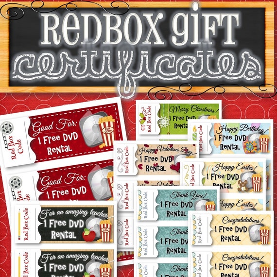 Redbox Gift/Holiday Certificates INSTANT DOWNLOAD