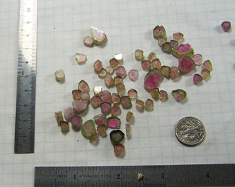 Watermelon Tourmaline Slice by the carat - small piece natural crystal sliced polished on both sides - pink green bicolor - RANDOM by weight