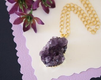 Amethyst Cluster Necklace Silver, Amethyst Pendant, Amethyst Geode, Raw, AP49