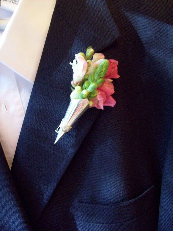 Silver Boutonniere holder button hole keepsake groom by calla318