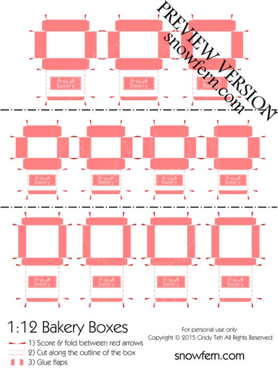 Items similar to Printable PDF File - Dollhouse Miniature Bakery Boxes ...