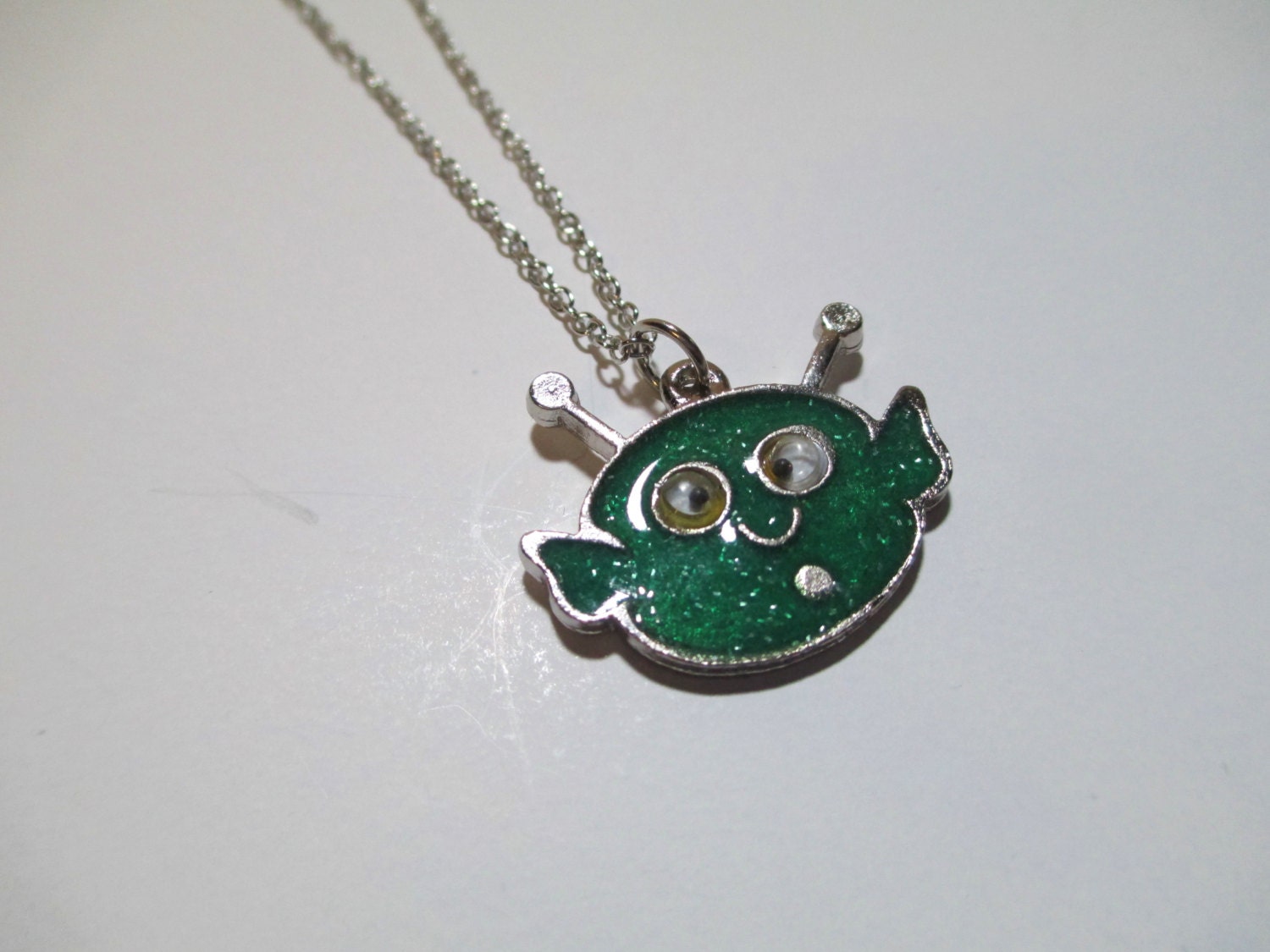 Vintage 90's Glitter Alien Necklace with Googly Eyes