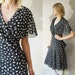 SALE...70s full polka dot dress. semi sheer capelet dress - small