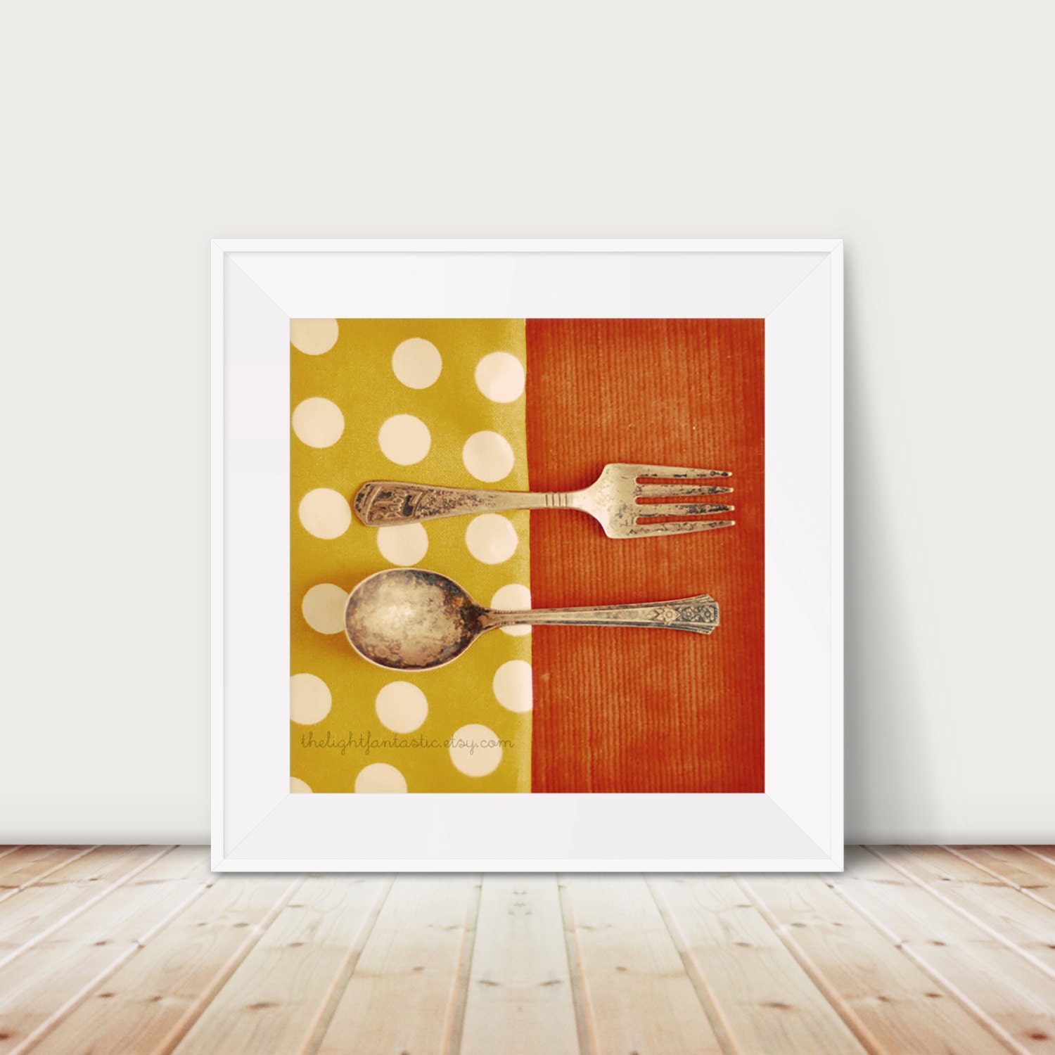 Fork and Spoon Fine Art Print Home Decor Kitchen Polka Dots