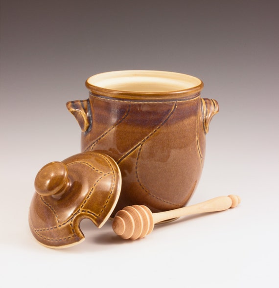 Brown Pottery Honey Jar Ceramic Honey Pot by ChatNoirPottery
