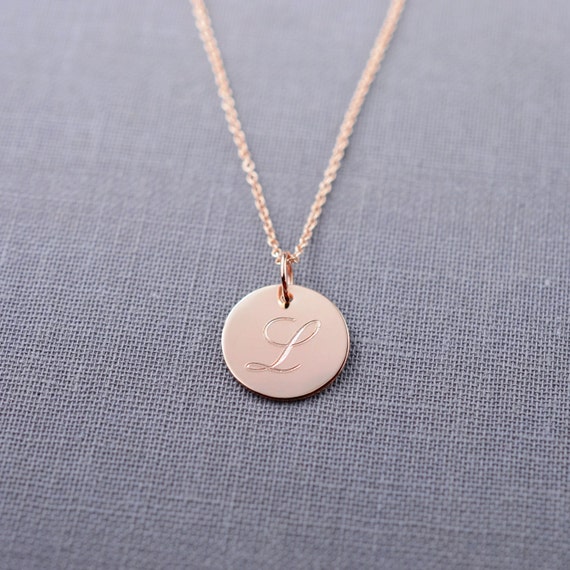 Solid 14K Rose Gold Initial Necklace 14K Rose by LilyEmmeJewelry