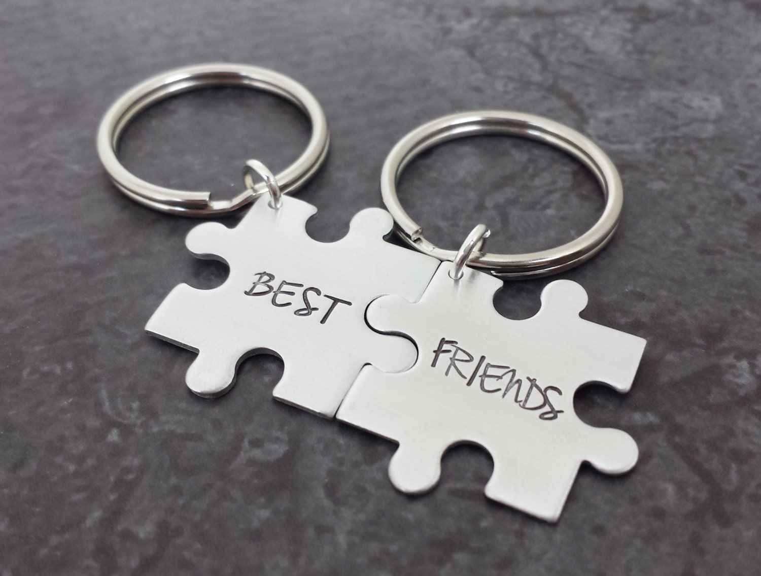 Personalized Puzzle Piece Key Chains Sterling Silver Hand