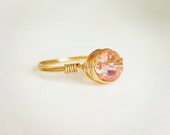 Pink Wire Wrapped Ring, Gold Ring, Bead Jewelry, Wire Ring, Gold Wire Ring, Boho Jewelry, Boho Ring, Boho Chic Jewelry, Crystal Jewelry