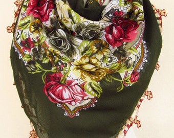 Green scarves - Square scarves -Turkish Oya Scarf..wedding gift -asuhan-woman scarf-cotton scarf