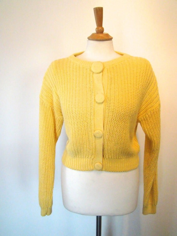 Vintage 80s / Yellow / FORENZA / Crop / Cable Knit / Sweater