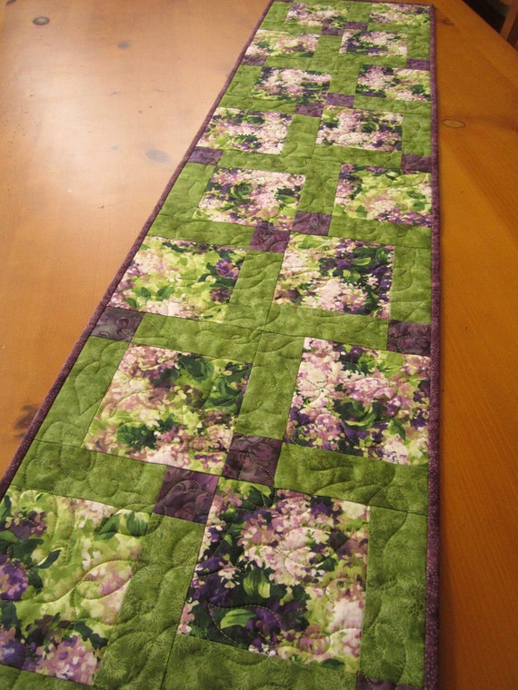 and Decor Purple   table Table etsy Quilted Runner  Quilted Handmade quilted Flowers runners handmade Home