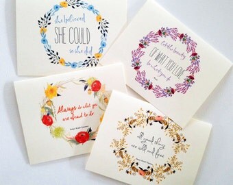 Set of 8 Greeting Card Set, Inspirational Card Assortment, Note Cards