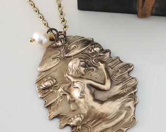 Mermaid Jewelry - Mermaid Necklace - Fantasy Jewelry - Vintage Brass jewelry - Vintage Necklace - handmade jewelry