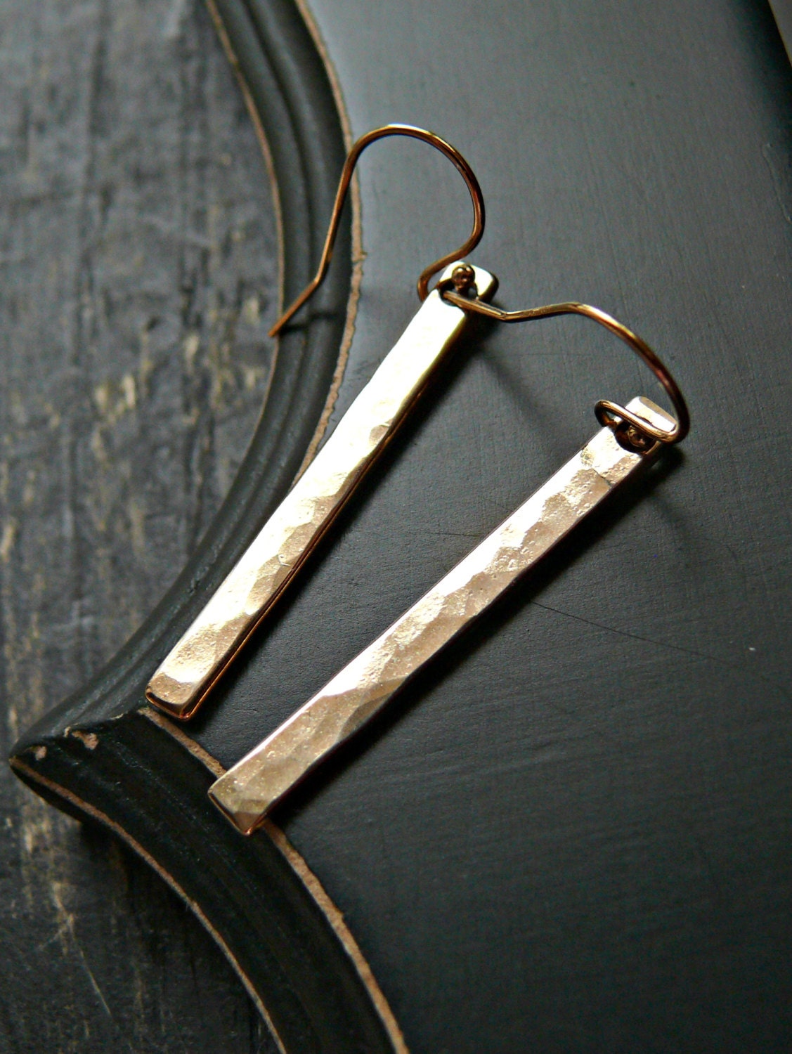 Long Gold Bar Earrings Gold Plated Textured Earrings Gold