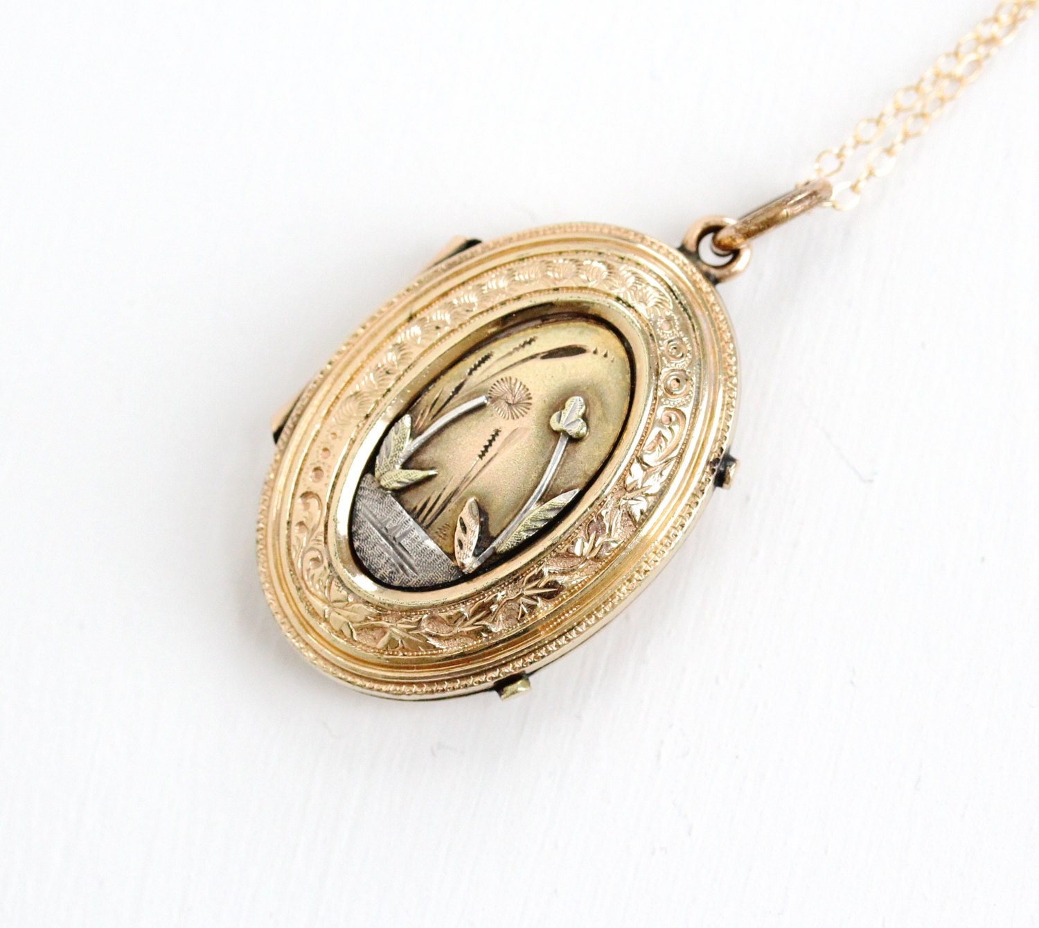 Antique Victorian Locket Necklace Rare 1800s Ornate 10k Gold