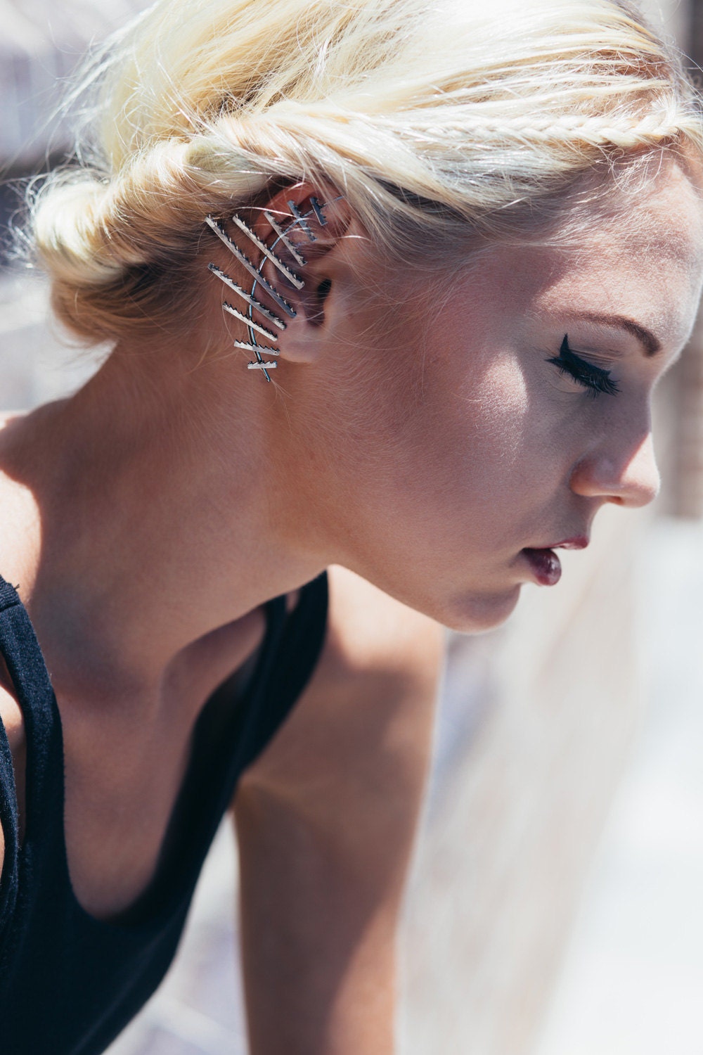 Saw blade ear cuff 3 // ear pin industrial piercing cuff