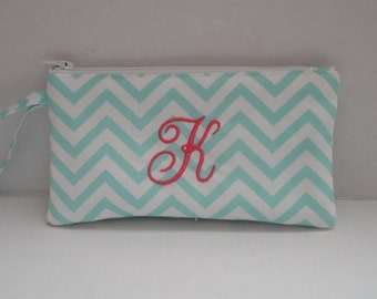 Pencil Case - Turquoise Pouch - Personalized - Initial Monogram - Pencil Pouch - Small Gift - Pencil Bag - Handmade - Free Monogram