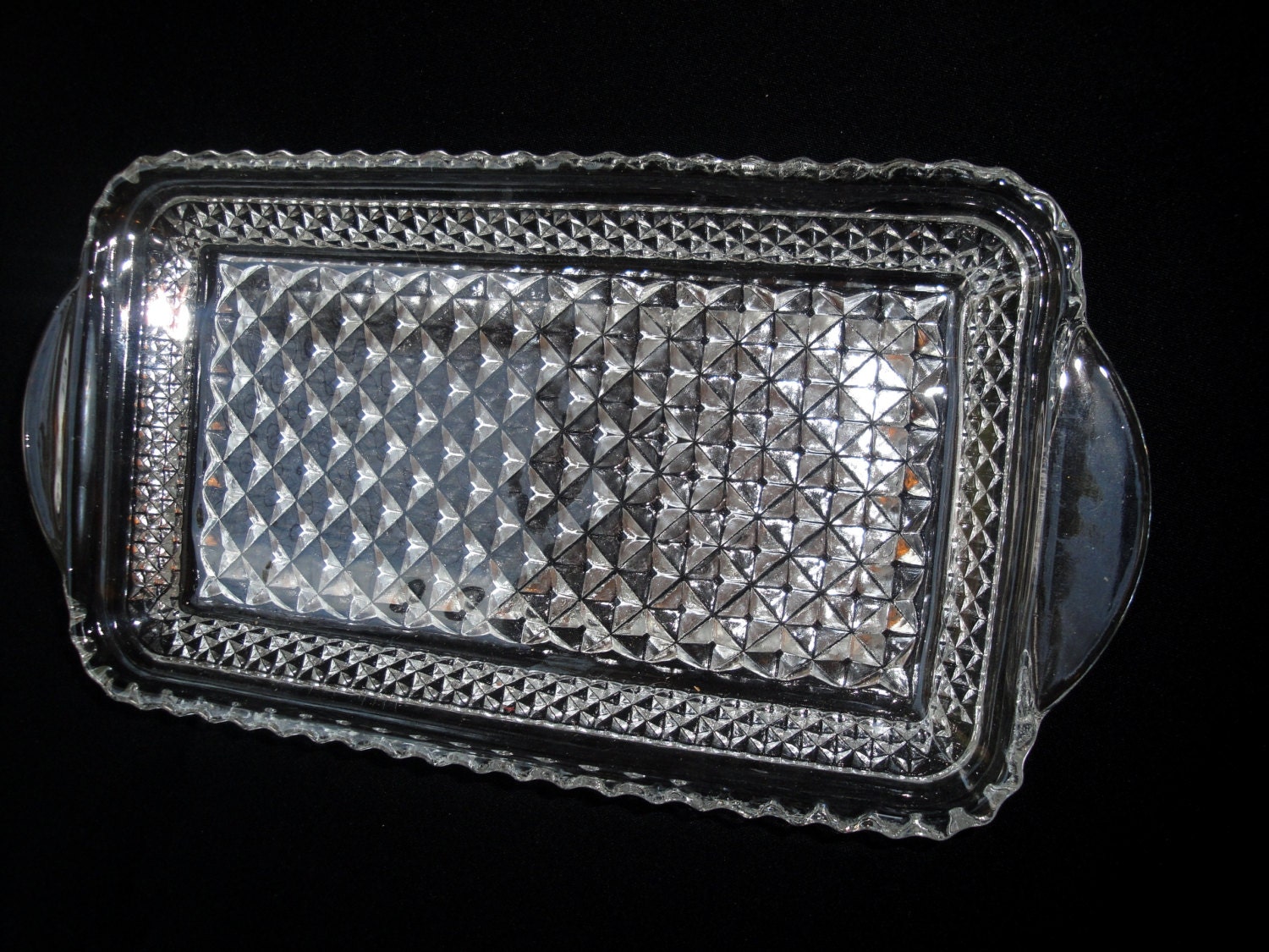 Vintage Glass or Crystal Serving Tray Dish Bowl with Diamond