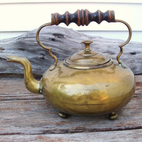 Vintage Brass Tea Kettle Metal Teapot Gooseneck by WhimzyThyme