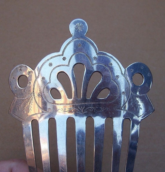 Antique Hair Comb Victorian Engraved Steel Hair Accessory Hair