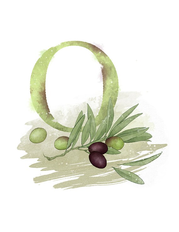 Letter O Art Print, Olive, Nature Theme Alphabet Art, Nursery Giclee Print
