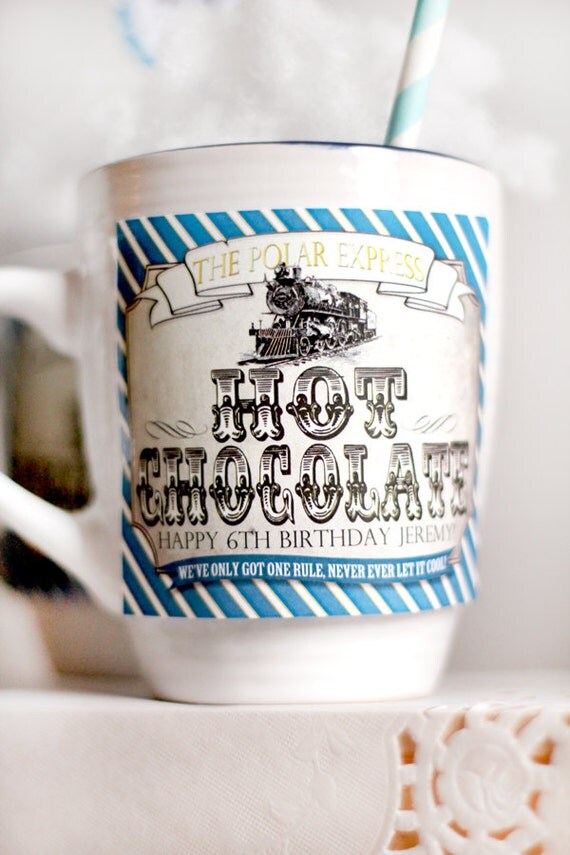 Polar Express Hot Chocolate Drink Labels - INSTANT DOWNLOAD - Editable & Printable Birthday Christmas Decorations by Sassaby Parties Il_570xn