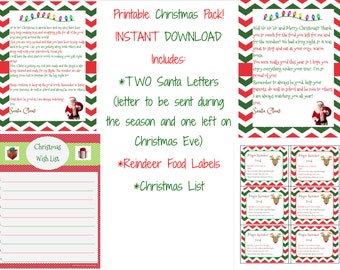 INSTANT DOWNLOAD - Christmas Printable Pack - 2 Santa Letters, Reindeer ...