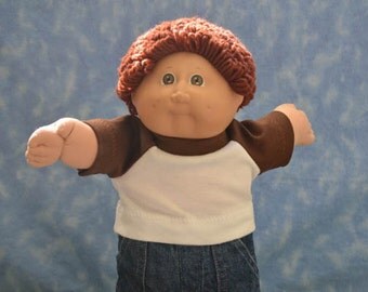 Cabbage Patch Clothes - T-Shirt for 16" to 18" Boy Dolls - Brown and White - Handmade