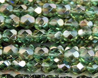 Prairie Green Celsian Czech Faceted Glass Bead 6mm Round - 25 Pc