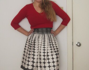 Gathered Waist Skirt Full Skirt Classic Tailored Retro Skirt Short Knee length Skirt Boho black & white Print Skirt Cotton (Ready to Ship)