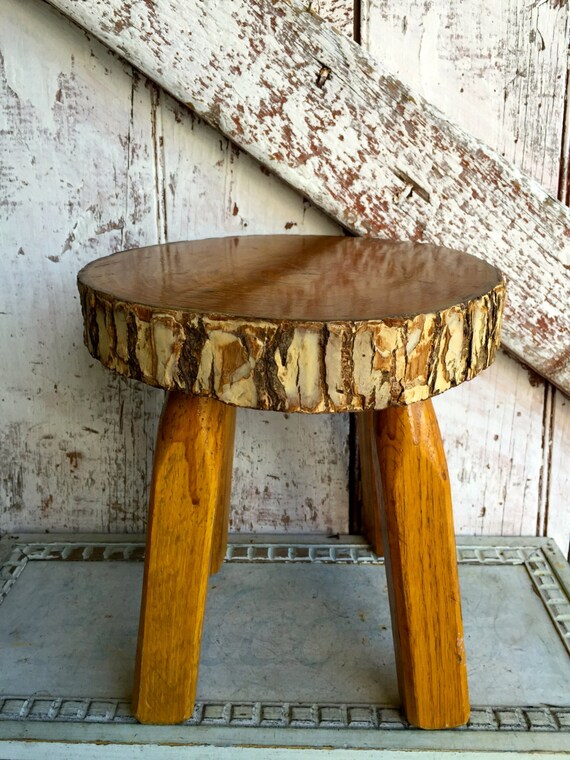 Vintage Wooden Log stool stool made of slab of wood