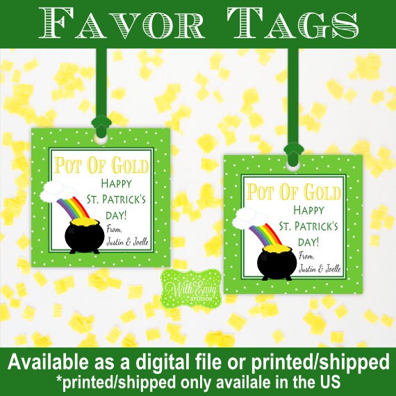 St. Patricks Day Favor Tags - Pot of Gold Favor Tag - Green Favor Tags - Favor Stickers - Digital and Printed Available Il_570xn