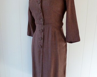 50's Bombshell Wiggle Dress Button Front Double Collar Ivan Frederic's of California S