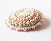 White Pink Brooch Romantic Brooch Bead embroidery Brooch Beadwork Brooch Mother of Pearl Brooch Wedding Jewelry White Pink Silver