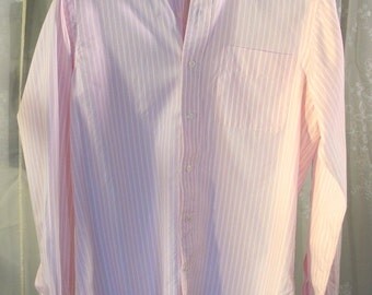 Sale-Vintage 80's men's Ralph Lauren button down pink with white striped cotton shirt 15 1/2 x33